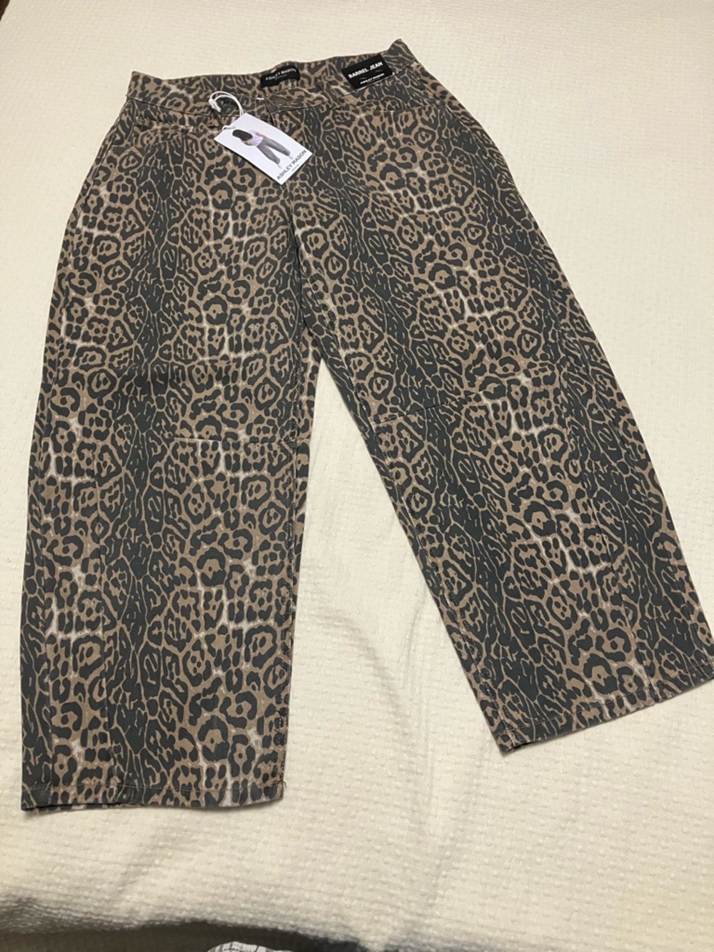 Ashley Mason Leopard Print Barrel Denim Jeans Brown/Black Size NWT 2 sizes avail